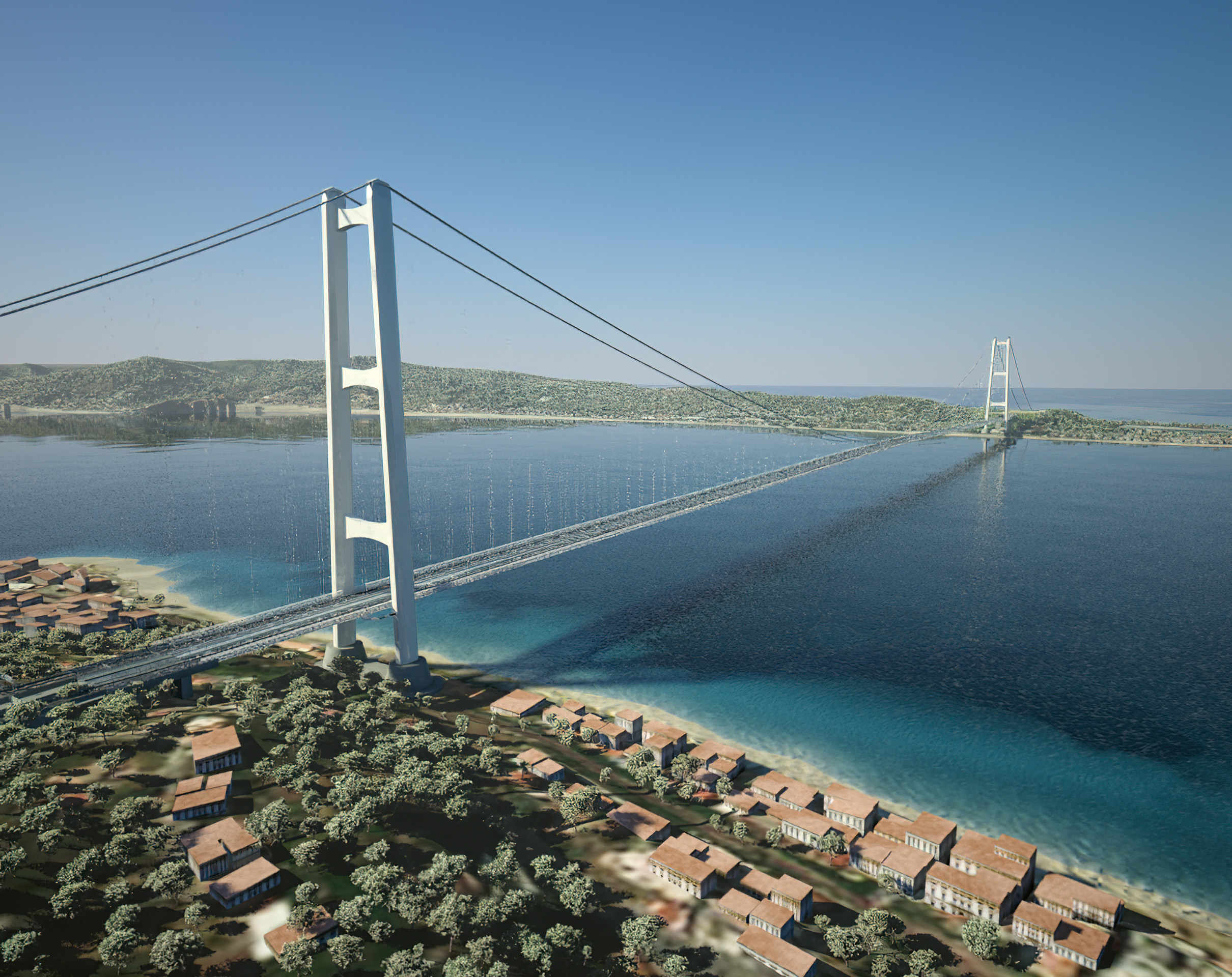The proposed Messina Strait Bridge would have a 3,300-metre central suspension span connecting Sicily with mainland Italy.