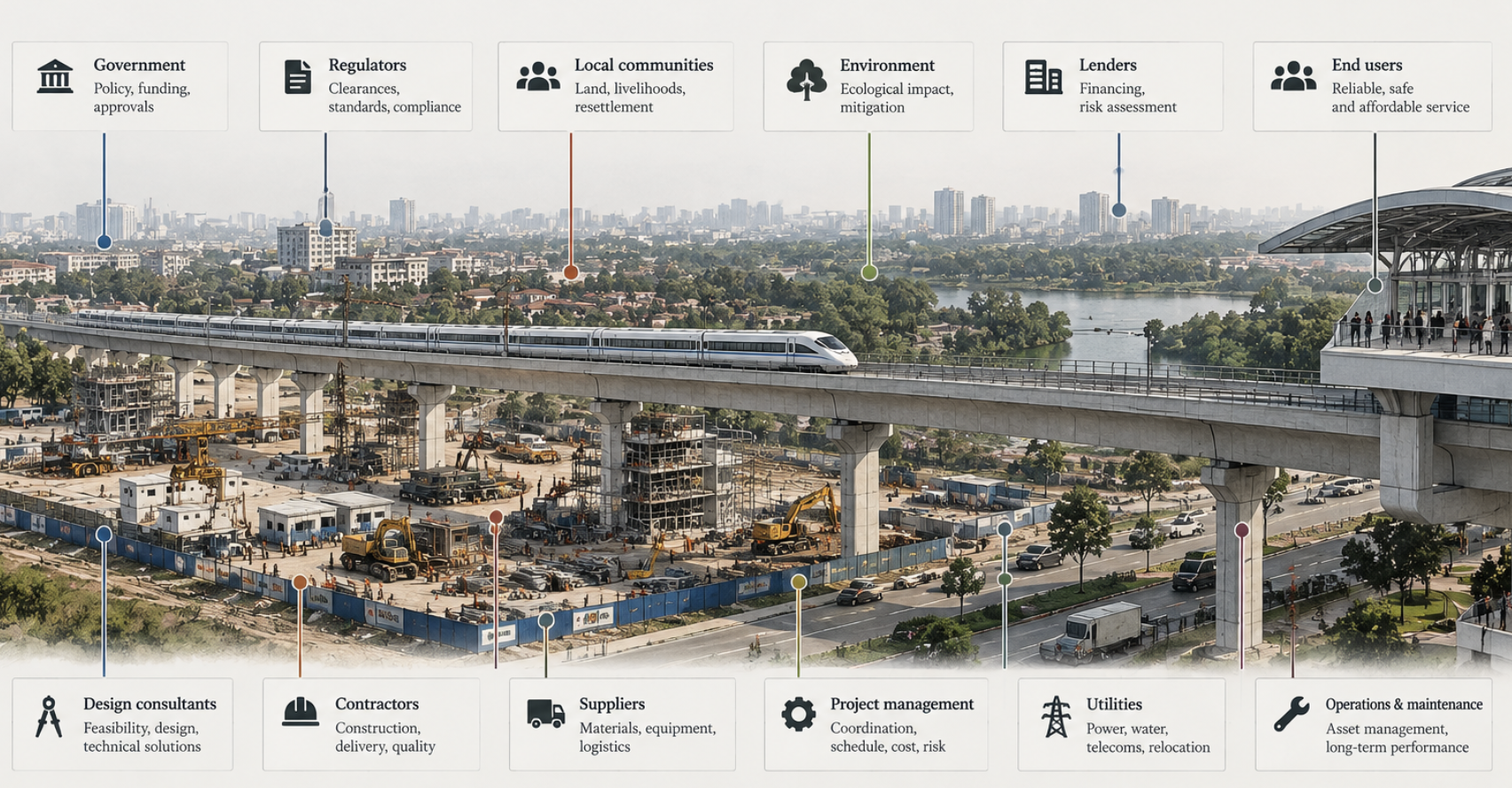 Infrastructure delivery brings together stakeholders with different responsibilities, risks and incentives. Project management sits at the intersection of these interests.