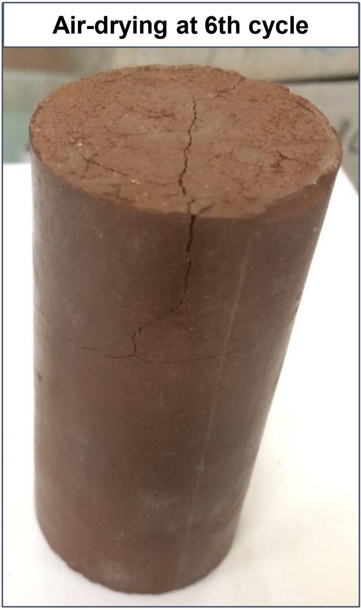 Soil specimen at the sixth air-drying cycle with a visible crack